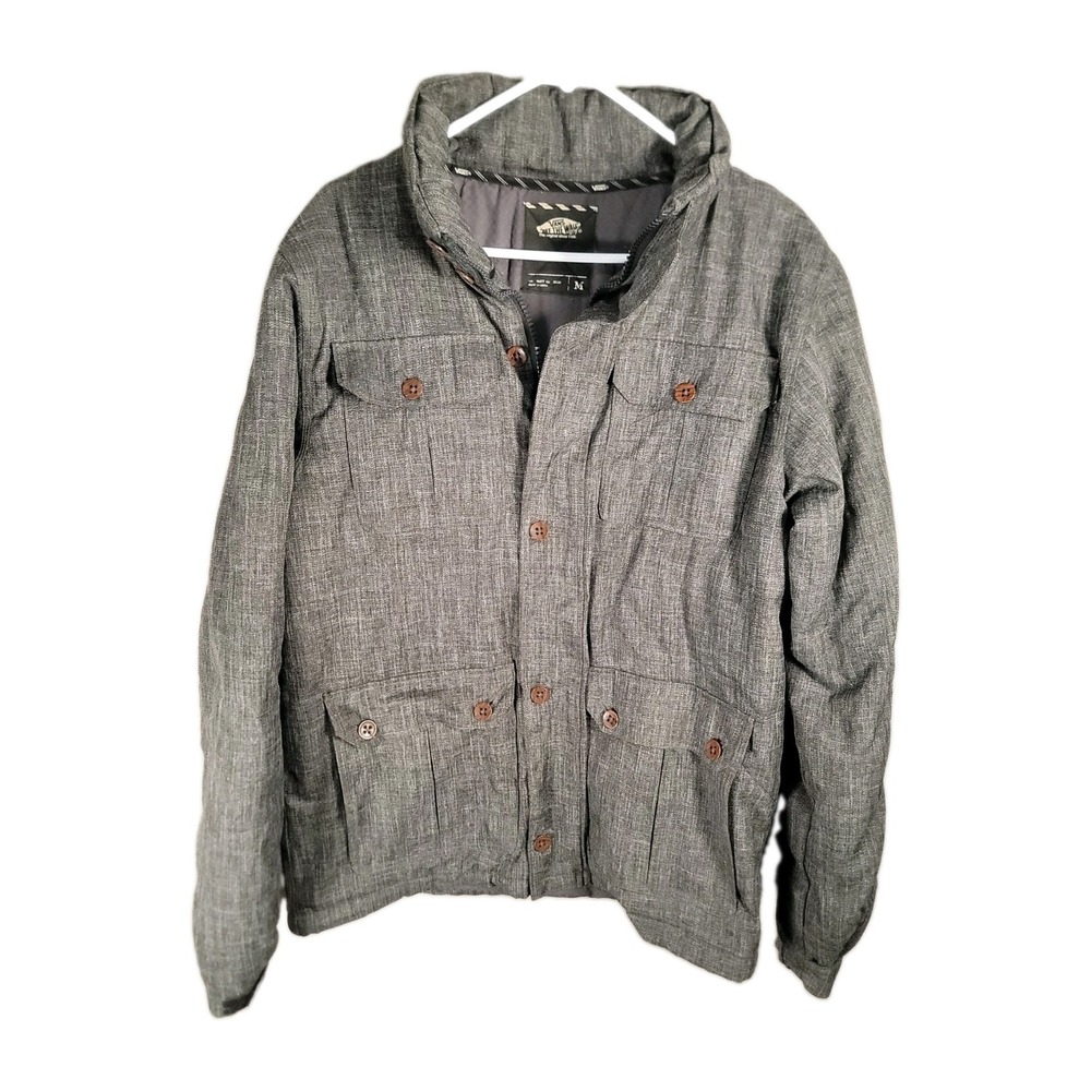 Vans Off The Wall Mens M Gray Insulated Quilted Field Jacket Winter Skate Coat